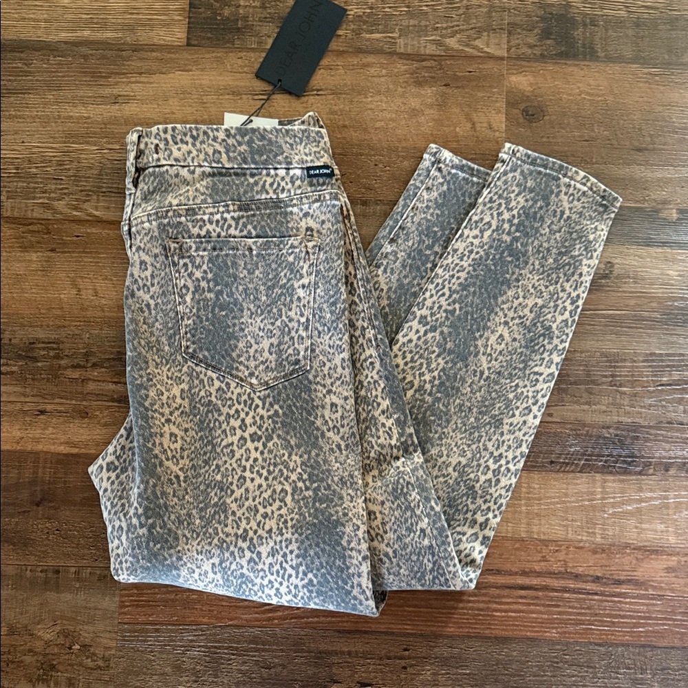 Dear John Gray and Tan Leopard Print Skinny Jeans